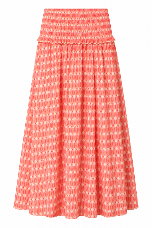 SOLÈNE SMOCKED MAXI SKIRT - קורל
