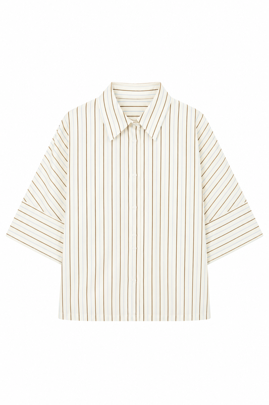 Monroe Oversized Batwing Stripe Shirt –Cream & Coffee