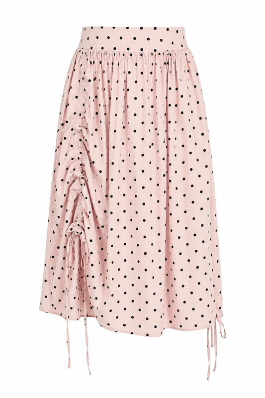Balloon Drawstring Midi Skirt - Pink Polka Dot