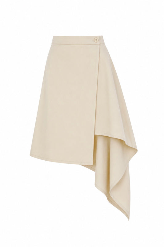 Asymmetric Wrap Skirt - Beige