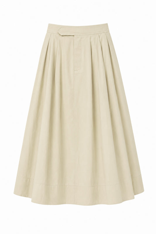 Classic Cotton A-Line Midi Skirt – Light Beige