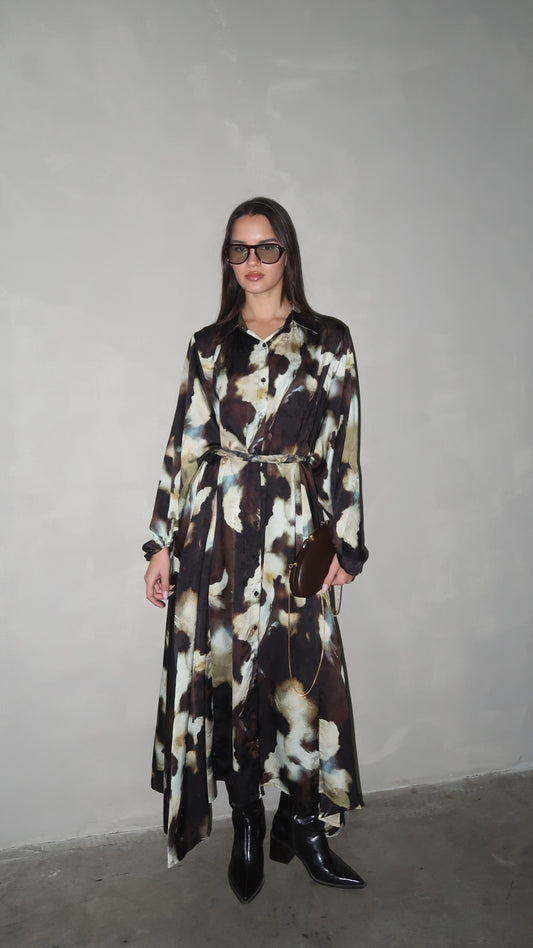 שמלת מקסי אוברסייז כפתורים ניקולה | חום/בז