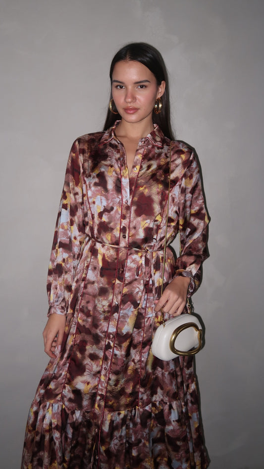 שמלת קלוש כפתורים טקסטורה אשלי | ורוד