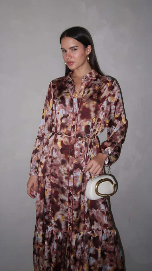 שמלת קלוש כפתורים טקסטורה אשלי | ורוד