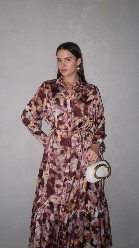 שמלת קלוש כפתורים טקסטורה אשלי | ורוד