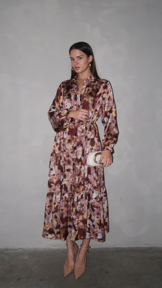 שמלת קלוש כפתורים טקסטורה אשלי | ורוד