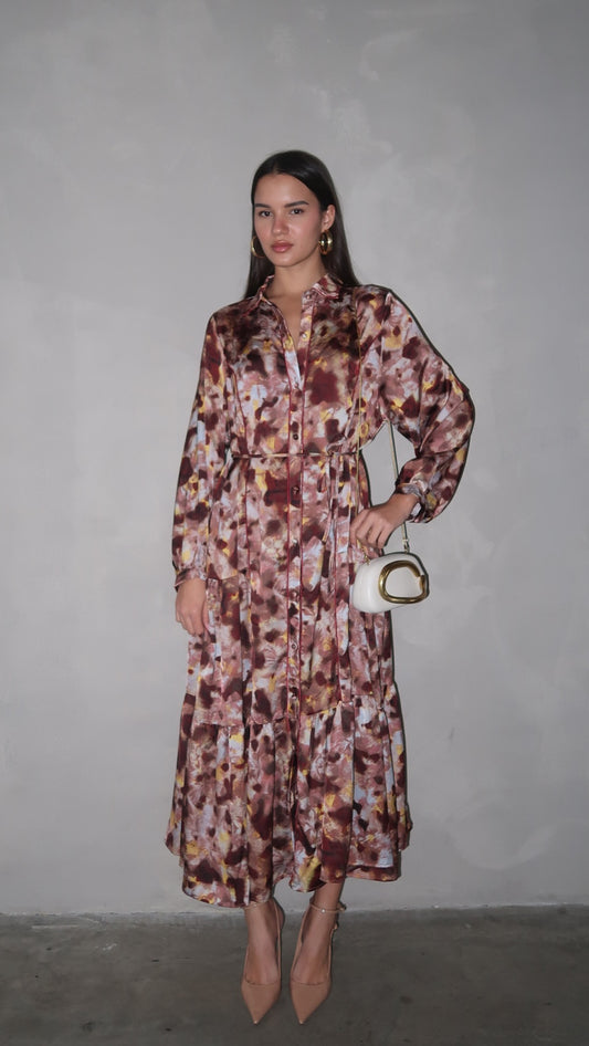 שמלת קלוש כפתורים טקסטורה אשלי | ורוד