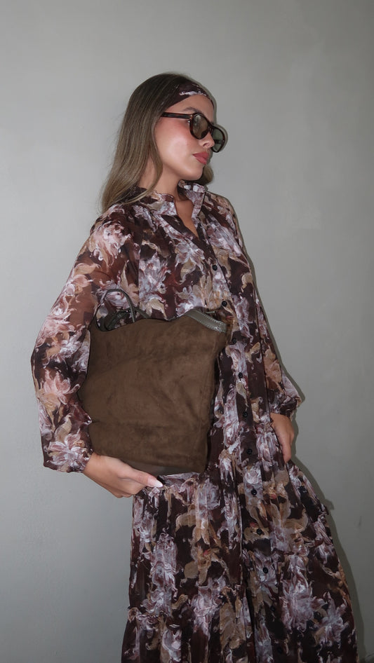 שמלת שיפון קלוש קומות פלווארס נויה | חום