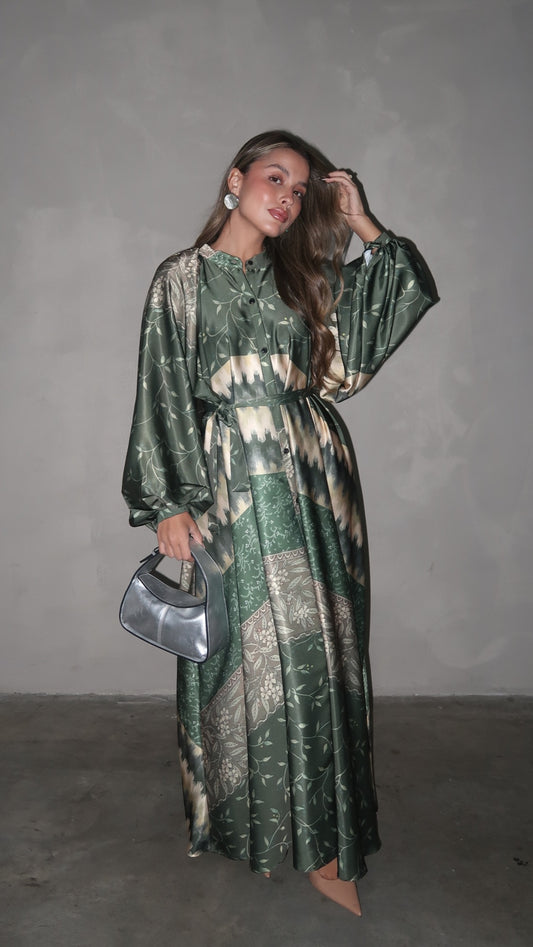 שמלת קלוש אוברסייז כפתורים איזבל | ירוק