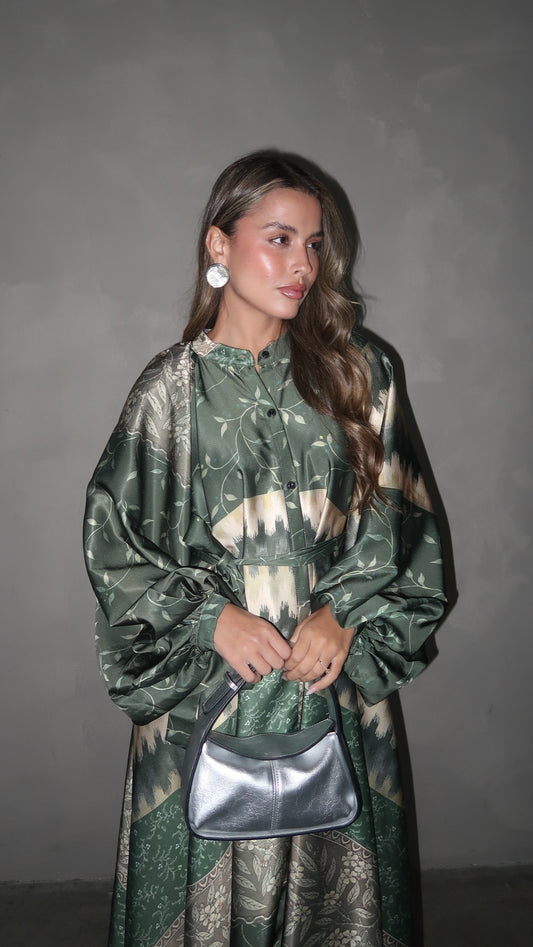 שמלת קלוש אוברסייז כפתורים איזבל | ירוק