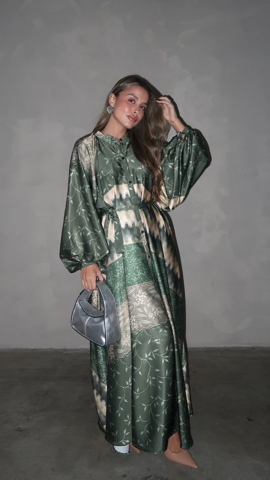 שמלת קלוש אוברסייז כפתורים איזבל | ירוק