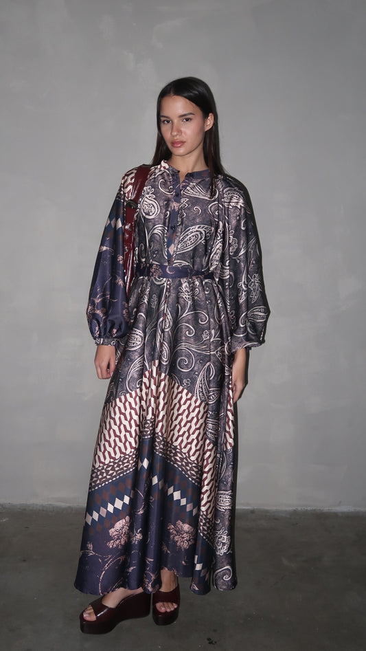 שמלת קלוש אוברסייז כפתורים סידני | חום/סגול