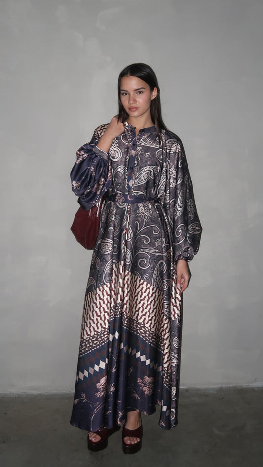 שמלת קלוש אוברסייז כפתורים סידני | חום/סגול