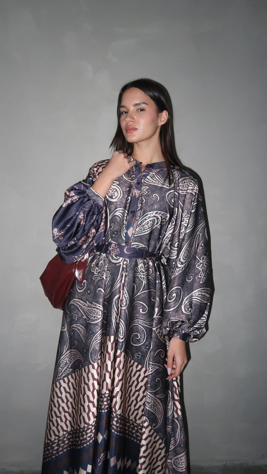 שמלת קלוש אוברסייז כפתורים סידני | חום/סגול