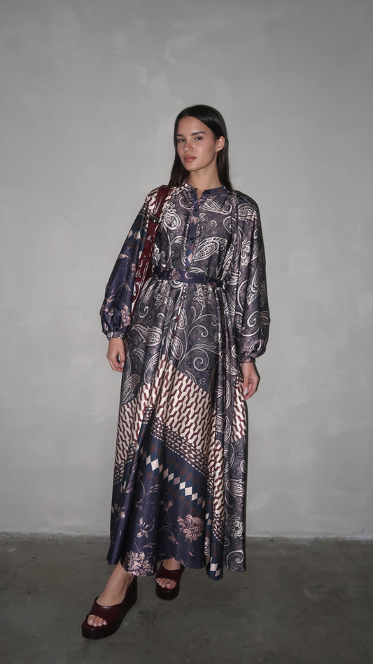 שמלת קלוש אוברסייז כפתורים סידני | חום/סגול