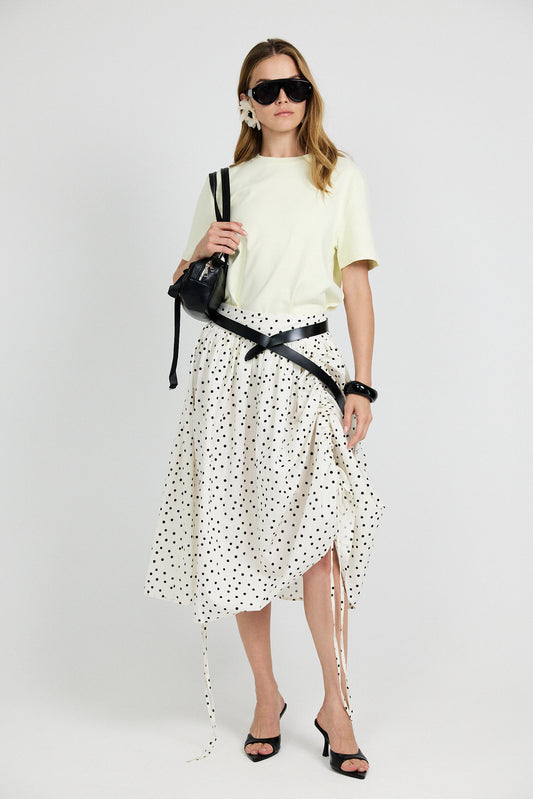 Balloon Drawstring Midi Skirt - Cream Polka Dot