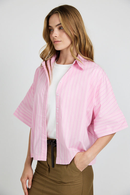 Monroe Oversized Batwing Stripe Shirt –pink