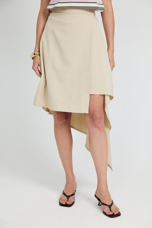Asymmetric Wrap Skirt - Beige