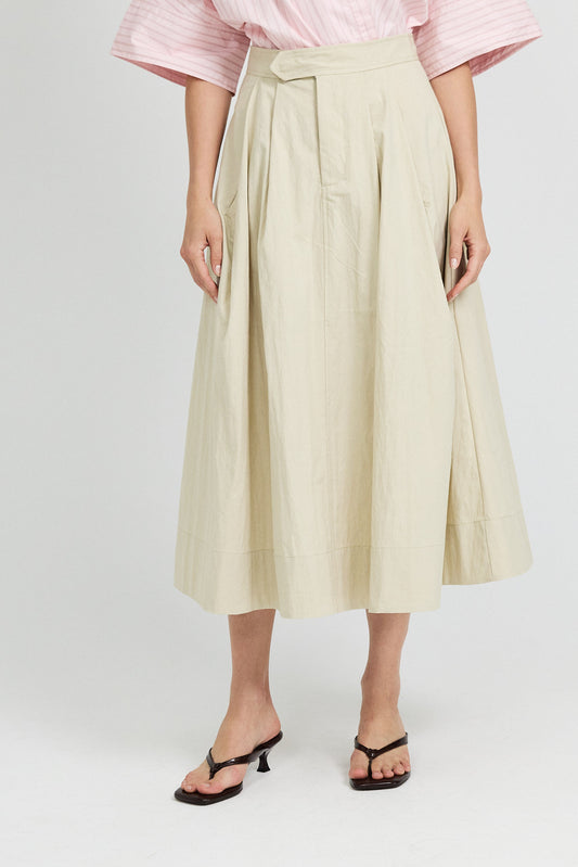 Classic Cotton A-Line Midi Skirt – Light Beige