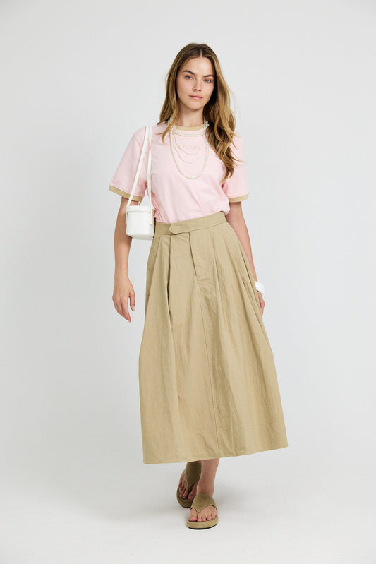Classic Cotton A-Line Midi Skirt – Beige