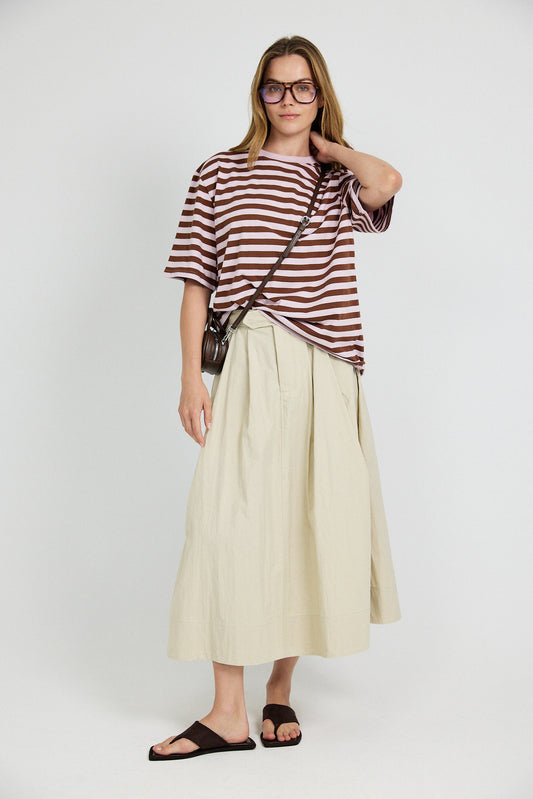 Classic Cotton A-Line Midi Skirt – Light Beige