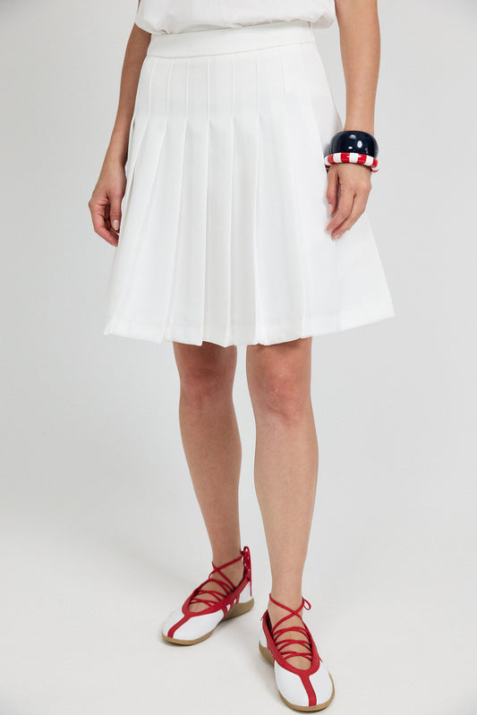 Pleated Cotton Tennis Skirt – White