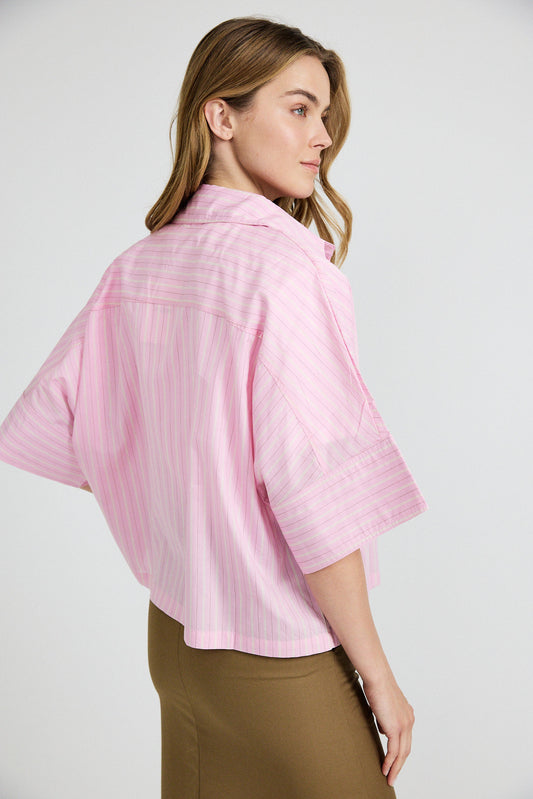 Monroe Oversized Batwing Stripe Shirt –pink