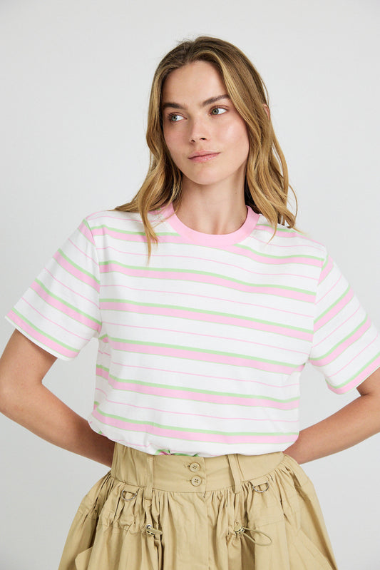 Classic Cotton Rib Striped T Shirt – cream-pink