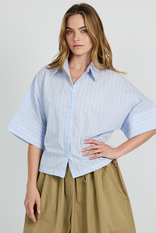 Monroe Oversized Batwing Stripe Shirt –light blue