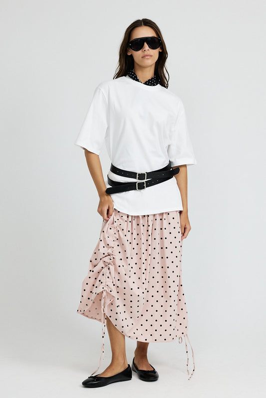 Balloon Drawstring Midi Skirt - Pink Polka Dot