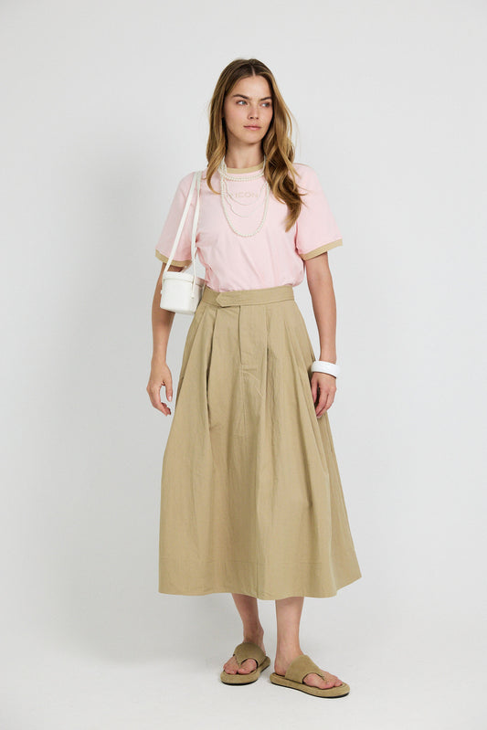 Classic Cotton A-Line Midi Skirt – Beige