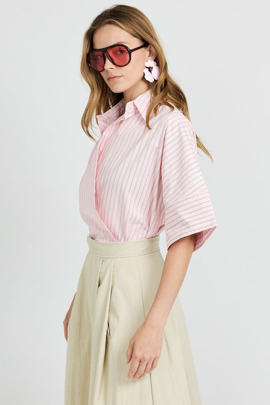 Monroe Oversized Batwing Stripe Shirt –baby pink