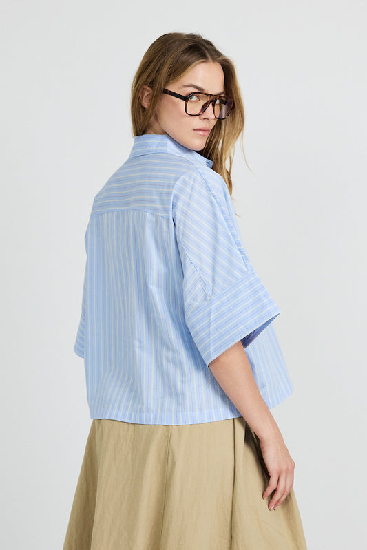 Monroe Oversized Batwing Stripe Shirt –Sky Blue