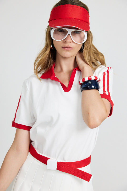 Women's Cotton Polo Shirt – White & Red