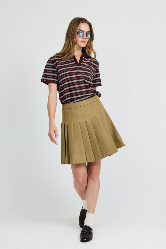 Classic Rib Striped Polo T Shirt-Brown & Sky Blue