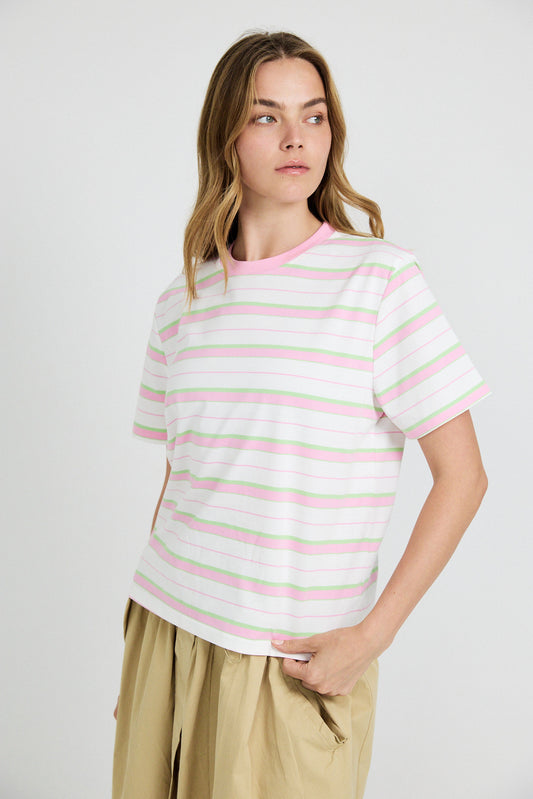 Classic Cotton Rib Striped T Shirt – cream-pink