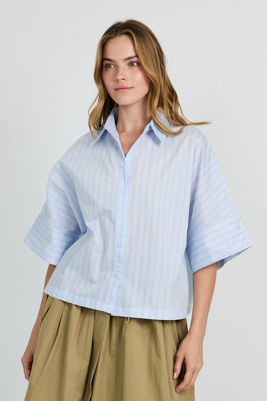 Monroe Oversized Batwing Stripe Shirt –light blue