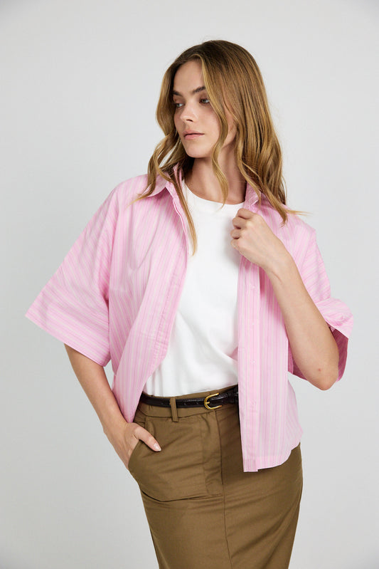 Monroe Oversized Batwing Stripe Shirt –pink