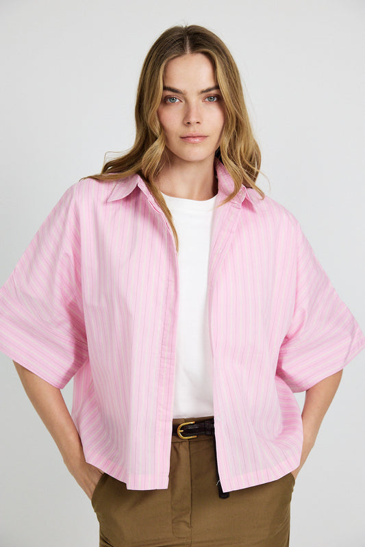 Monroe Oversized Batwing Stripe Shirt –pink