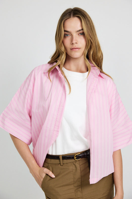 Monroe Oversized Batwing Stripe Shirt –pink