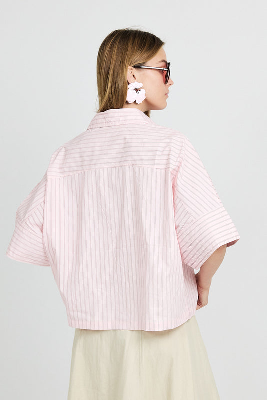 Monroe Oversized Batwing Stripe Shirt –baby pink