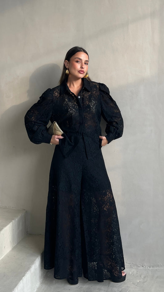 חליפת מכנס תחרה ביאטריס | שחור