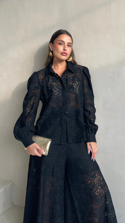 חליפת מכנס תחרה ביאטריס | שחור