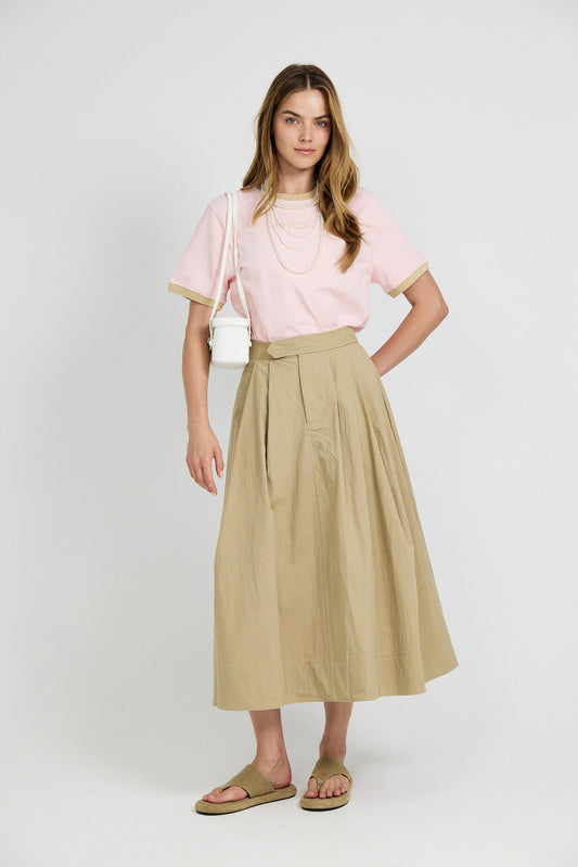 Classic Cotton A-Line Midi Skirt – Beige