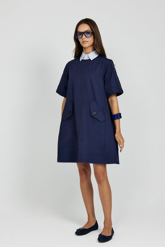 Victoria Cotton Dress – Navy