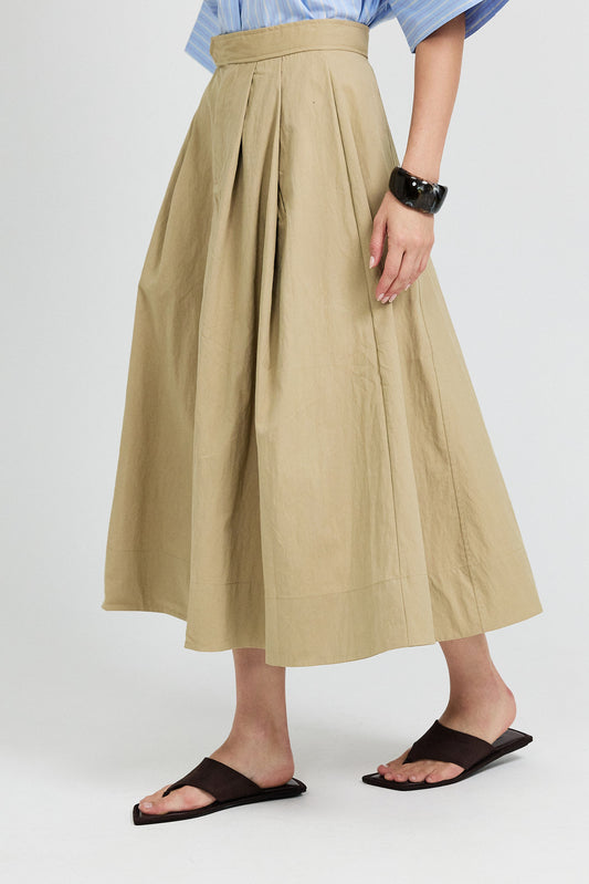 Classic Cotton A-Line Midi Skirt – Beige