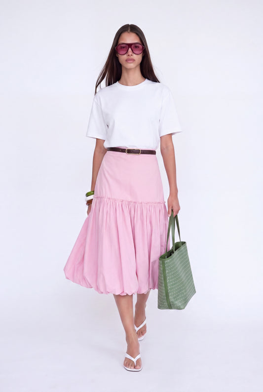 ÉLOISE BALLOON MIDI SKIRT - ורוד