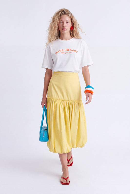 ÉLOISE BALLOON MIDI SKIRT - צהוב חמאה