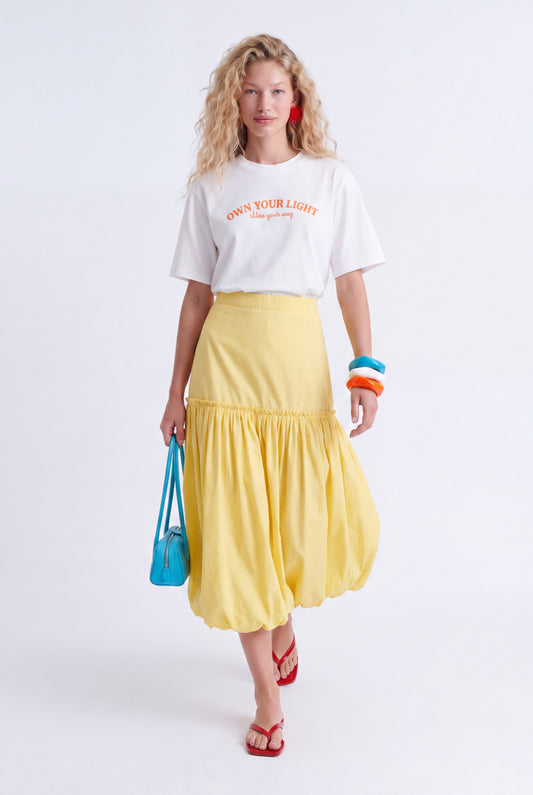 ÉLOISE BALLOON MIDI SKIRT - צהוב חמאה