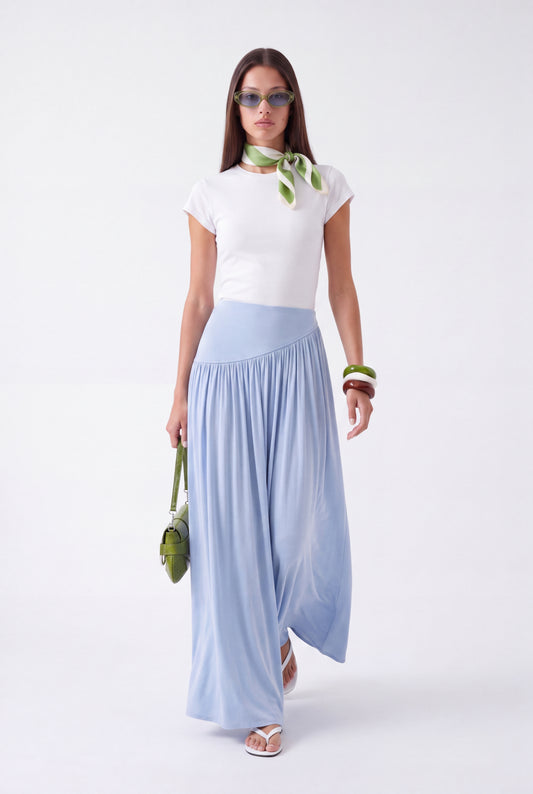 ÉLARA GATHERED MAXI SKIRT- תכלת